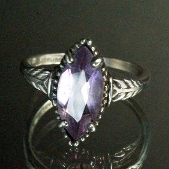 Kabana Southwestern Signed Sterling Silver Amethyst Marquise Cut Ring - Picture 1 of 9